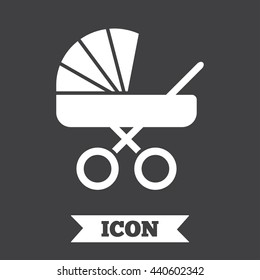 Baby pram stroller sign icon. Baby buggy. Baby carriage symbol. Graphic design element. Flat stroller symbol on dark background. Vector
