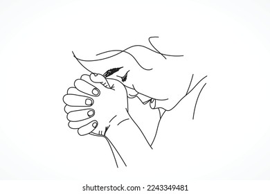 Baby Praying Hand Line Art Illustration