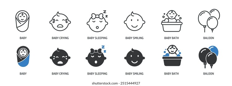 Baby pregnancy line and glyph solid icons collection. Minimal icon and symbol series vector illustration