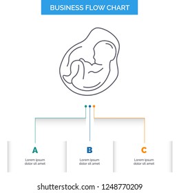 Baby, pregnancy, pregnant, obstetrics, fetus Business Flow Chart Design with 3 Steps. Line Icon For Presentation Background Template Place for text