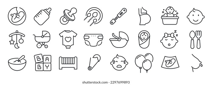 Baby, pregnancy thin line icons. Editable stroke. For website marketing design, logo, app, template, ui, etc. Vector illustration.