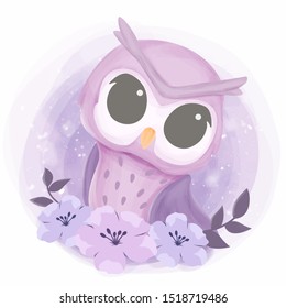 Baby Pretty Owl With Flowers