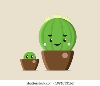 Cactus de bebé y espinoso en una olla, ilustración vectorial