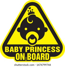 Baby princess on board sign on Yellow background. Vector illustration.