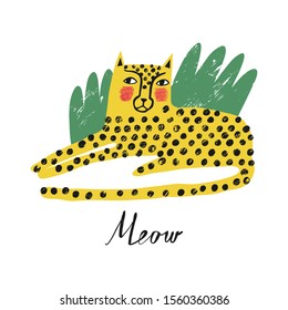 Baby print with cute leopard. Concept for children print. Scandinavian style flat design. Vector hand drawn illustration.