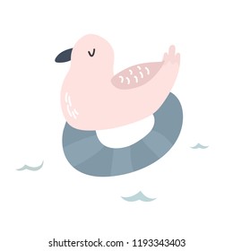 Baby print with cute seagull. Hand drawn graphic for poster, card, label, flyer, page, banner, baby wear, nursery. Scandinavian style. Vector illustration