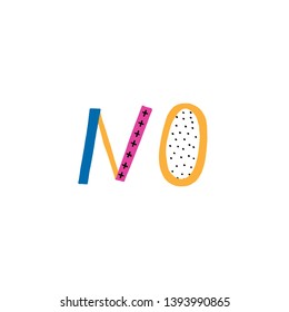 Baby print: No. Hand drawn graphic for typography poster, card, label, brochure, flyer, page, banner, baby wear, nursery.  Scandinavian style. Black, blue and pink. Vector illustration
