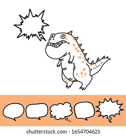 Baby print with roaring dinosaur and speech bubble set. Hand drawn graphic for typography poster, card, label, flyer, page, banner, baby wear, nursery. Scandinavian style. Black, and orange. Vector il