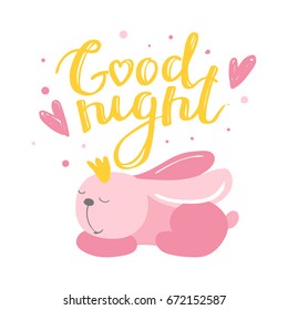 baby print vector with cute bunny (hare) and inscription Good night for baby girl