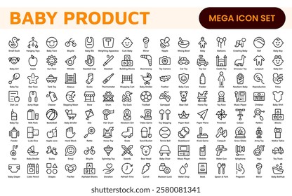 Baby Product and Game Icon Set. A charming collection of icons designed for parents and caregivers, perfect for websites, apps, and marketing materials focused on baby products and playful learning.