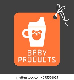 Baby Products Vector Logo. Illustration Of Milk Bottle, Sippy Cup For Newborn