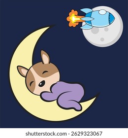 baby puppy sleeping cartoon on the moon in vector art