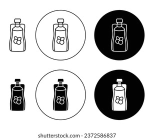 Baby pureed food plastic bottle vector icon set in black filled and outliend style.