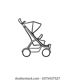 Baby pushchair hand drawn outline doodle icon. Pram for baby vector sketch illustration for print, web, mobile and infographics isolated on white background.