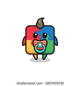 baby puzzle cartoon character with pacifier , cute style design for t shirt, sticker, logo element