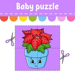 Baby Puzzle. Easy Level. Flash Cards. Cut And Play. Color Activity Worksheet. Game For Children. Cartoon Character. Vector Illustration.