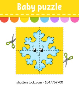 Baby-Rätsel. Leicht. Flash-Karten. Schneide und spiele. Weihnachtsthema. Arbeitsblatt für Farbaktivität. Spiel für Kinder. Cartoon-Charakter.