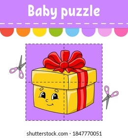 Baby puzzle. Easy level. Flash cards. Cut and play. Christmas theme. Color activity worksheet. Game for children. Cartoon character.