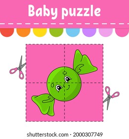 Baby puzzle. Easy level. Flash cards. Cut and play. Color activity worksheet. Game for children. Cartoon character.