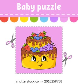 Baby puzzle. Easy level. Flash cards. Cut and play. Color activity worksheet. Game for children. Cartoon character.