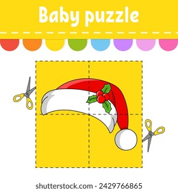 Baby-Rätsel. Einfache Stufe. Flash-Karten. Schneiden und spielen. Arbeitsblatt zur Farbaktivität. Spiel für Kinder. Cartoon Charakter. Vektorgrafik.