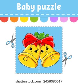 Baby puzzle. Easy level. Flash cards. Cut and play. Color activity worksheet. Game for children. cartoon character. Vector illustration.