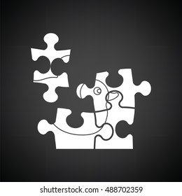 Baby puzzle ico. Black background with white. Vector illustration.