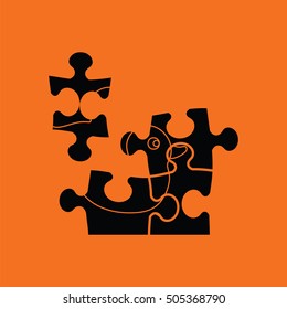 Baby puzzle ico. Orange background with black. Vector illustration.