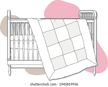 Baby Quilt. Baby Cradle And Baby Quilt Vector Illustration