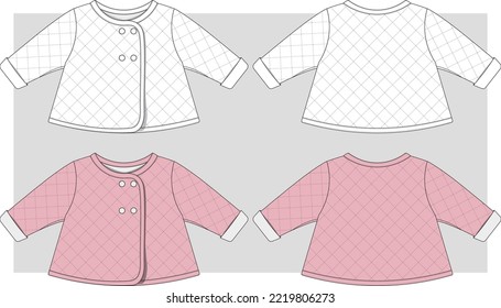 Baby Quilted top with  Roll up sleeve flat sketch