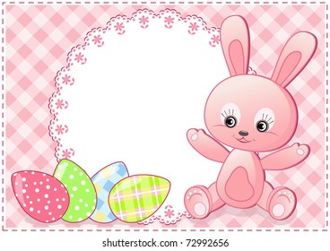 Baby rabbit and eggs. Easter card. Vector illustration.