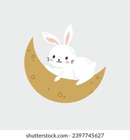 Baby rabbit sleeps on the moon