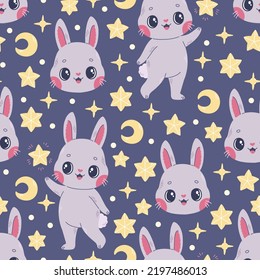 Baby rabbit with star kids seamless pattern vector