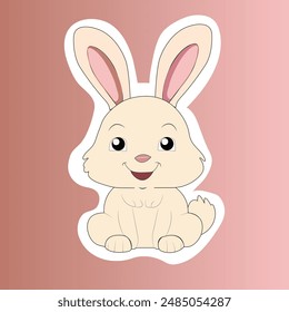 Baby Rabbit Sticker with Happy Face - Vector Illustration