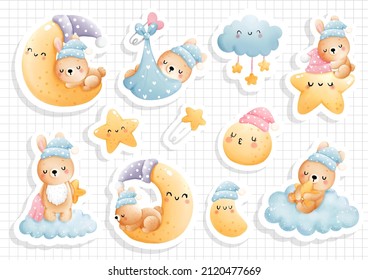 Baby rabbit sticker, scrapbook. Vector illustration
