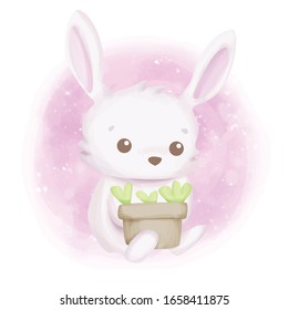 baby rabbit with a vase
