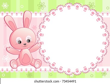Baby rabbit and white doily. Vector illustration.