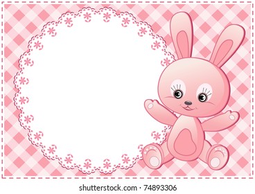 Baby rabbit and white doily. Vector illustration.