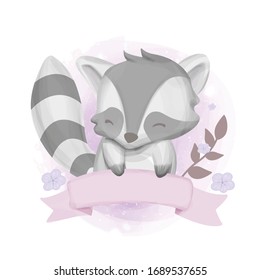 baby raccoon with a ribbon