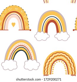 Baby rainbow seamless pattern. Vector Illustration. Nursery pattern in hand drawn scandinavian style. Texture for fabric, textile, wrapping and wallpaper.