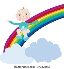 Baby and rainbow vector