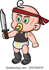 Baby Rambo complete with hunting knife and headband.