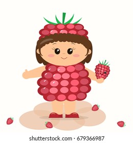 Baby in a raspberry suit. /Cute kid in a raspberry costume, painted in cartoon style.