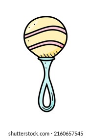 Baby rattle cartoon doodle style. Vector illustration of a newborn toy