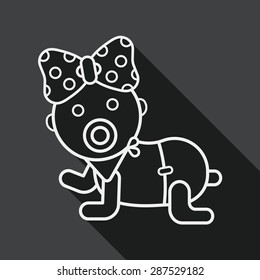 baby rattle flat icon with long shadow, line icon