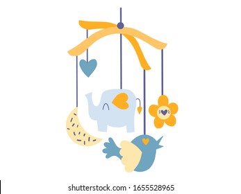 Baby rattle flat square icon with long shadows.