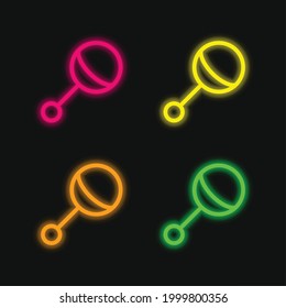 Baby Rattle four color glowing neon vector icon