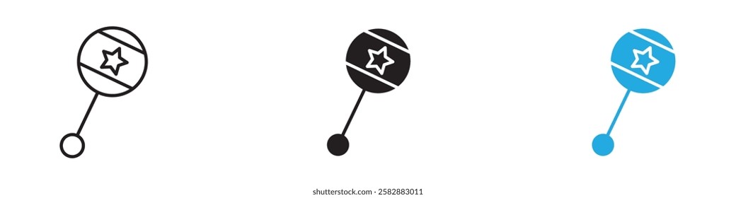 Baby rattle icon black white vector outline