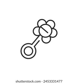 Baby rattle icon. A minimalistic depiction of a flower-shaped baby rattle, a classic toy for infants that stimulates sound and motor skills. Suitable for baby stores and services. Vector illustration