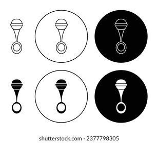 Baby rattle icon set in black filled and outlined style. Baby pacifier toy vector symbol for ui designs.